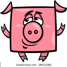 Cartoon Vector Illustration of Funny Square Pig Character