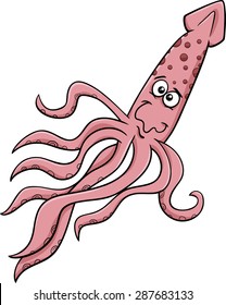 Cartoon Vector Illustration of Funny Squid Sea Animal