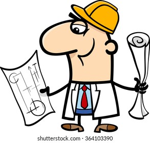 Cartoon Vector Illustration of Funny Structural Engineer with Plans
