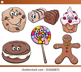 Cartoon Vector Illustration of Funny Sweets and Cookies Set