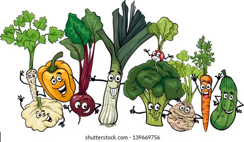 Cartoon Vector Illustration of Funny Vegetables Food Characters Big Group
