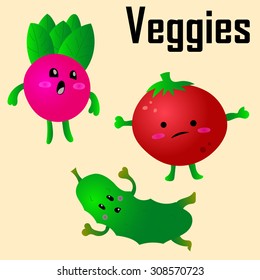 Cartoon Vector Illustration of Funny Vegetables Food