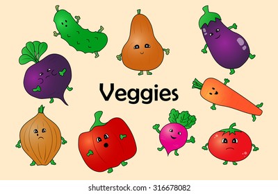 Cartoon Vector Illustration of Funny Vegetables Food