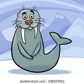 Cartoon Vector Illustration of Funny Walrus Arctic Wild Animal