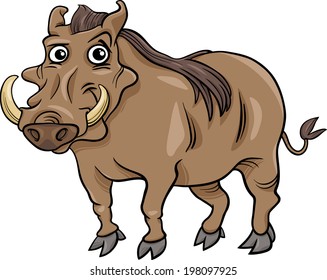Cartoon Vector Illustration of Funny Warthog Animal