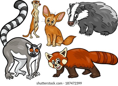 Cartoon Vector Illustration of Funny Wild Animals Characters Set