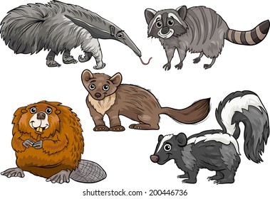 Cartoon Vector Illustration of Funny Wild Animals Characters Set