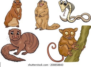 Cartoon Vector Illustration of Funny Wild Animals Characters Set