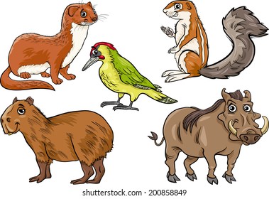 Cartoon Vector Illustration of Funny Wild Animals Characters Set