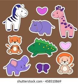 Cartoon Vector Illustration of Funny Wild Safari Animals Set.