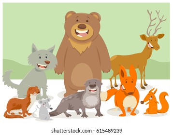 Cartoon Vector Illustration of Funny Wild Animal Characters Group