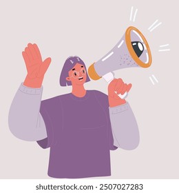 Cartoon vector illustration of Funny woman Screaming in megaphone