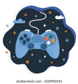 Dibujo vectorial de dibujos animados del controlador de juegos sobre el fondo oscuro.