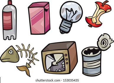 Cartoon Vector Illustration of Garbage or Junk Objects Clip Art Set