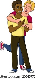 Cartoon vector illustration of a gay interracial couple