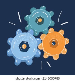 Cartoon vector illustration of Gear, cog, sprocket, wheel over dark backround