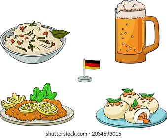 Cartoon vector illustration of a German foods assortment