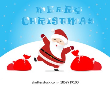 Cartoon vector illustration and gift bag of santa claus and winter holiday design for banner new year card 2021.