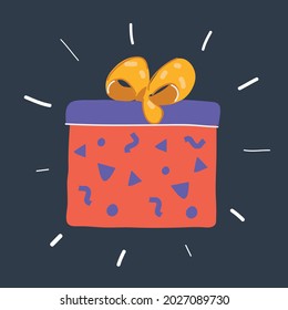 Cartoon vector illustration of gift box isolated on dark background.
