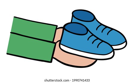 Cartoon vector illustration of gift new shoes. Colored and black outlines.