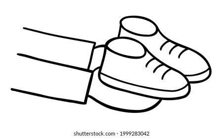 Dibujo vectorial de dibujos animados de zapatos nuevos de regalo. Color blanco y negro delineado.