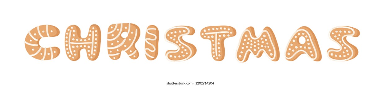 Cartoon Vector Illustration Ginger Bread Cookies. Hand Drawn Christmas Font. Actual Creative Holidays Bake Alphabet