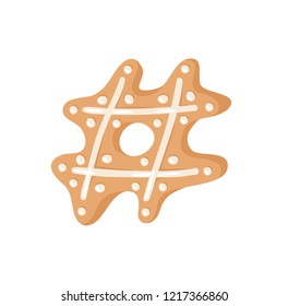 Cartoon vector illustration Ginger bread Cookies sign hashtag. Hand drawn Christmas font. Actual Creative Holidays bake symbol