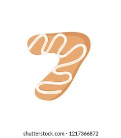 Cartoon vector illustration Ginger bread Cookie Number 7. Hand drawn Christmas sweet. Actual Creative Holidays bake alphabet