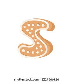 Cartoon vector illustration Ginger bread Cookie Letter S. Hand drawn Christmas sweet. Actual Creative Holidays bake alphabet