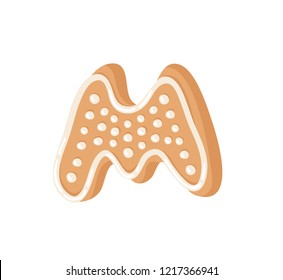 Cartoon vector illustration Ginger bread Cookie Letter M. Hand drawn Christmas sweet. Actual Creative Holidays bake alphabet