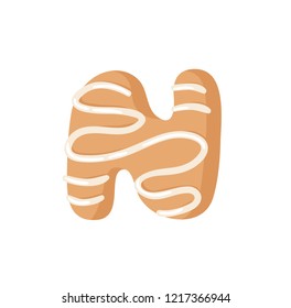 Cartoon vector illustration Ginger bread Cookie Letter N. Hand drawn Christmas sweet. Actual Creative Holidays bake alphabet