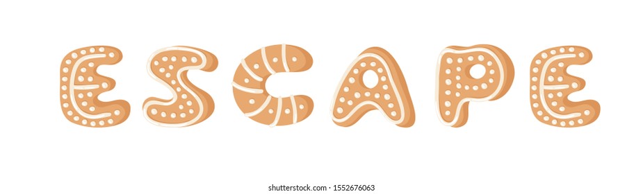Cartoon vector illustration Ginger bread Cookies. Hand drawn Christmas font. Actual Creative Holidays bake alphabet and word  ESCAPE