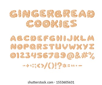 Cartoon vector illustration Ginger bread Cookies. Hand drawn Christmas font. Actual Creative Holidays bake alphabet