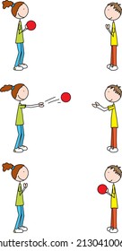 Cartoon vector illustration of a girl and boy exercising - throwing a ball