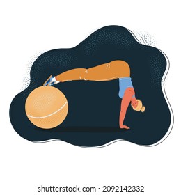 Cartoon vector illustration of Illustration of a Girl with Exercise Ball on dark background.