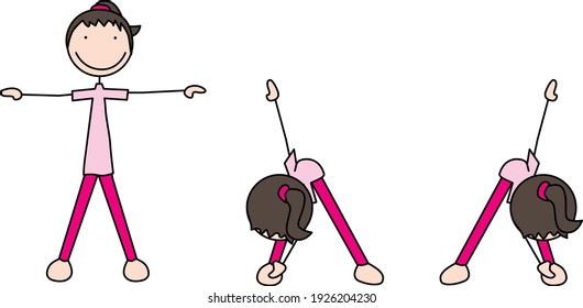 Cartoon vector illustration of a girl exercising - windmills