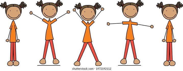 Cartoon Vector Illustration Of A Girl Exercising - Jumping Jacks