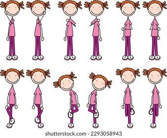 Cartoon vector illustration of a girl exercising - body cross crawls