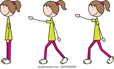 Cartoon vector illustration of a girl exercising - same side ski jumps