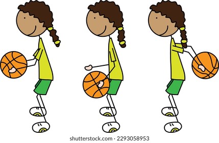 Cartoon vector illustration of a girl exercising with basketball