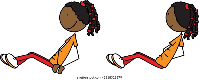 Cartoon vector illustration of a girl exercising - abdominal twists