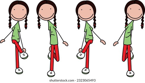 Cartoon vector illustration of a girl exercising - switch cross crawls