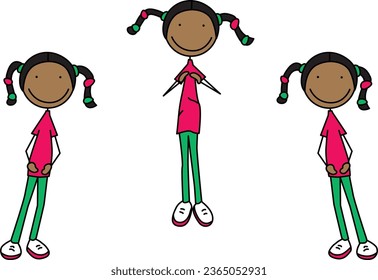 Cartoon vector illustration of a girl exercising - side to side jump