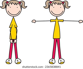 Cartoon vector illustration of a girl exercising - double arm lateral raise