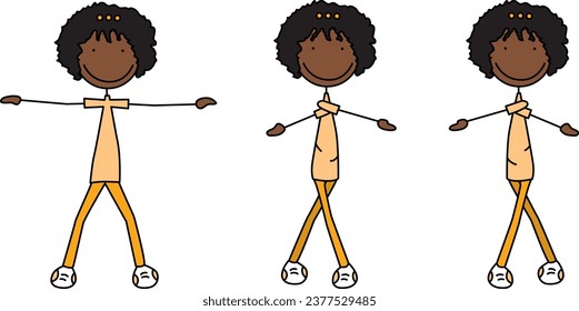 Cartoon vector illustration of a girl exercising - legs and arms crossing