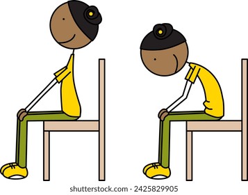 Cartoon vector illustration of a girl exercising - chair cow cat pose