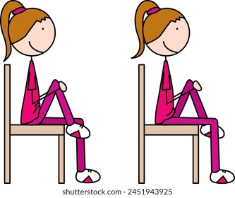 Cartoon vector illustration of a girl exercising - chair knee hugs