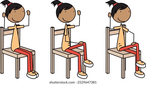 Cartoon vector illustration of a girl exercising - seated cross crawls