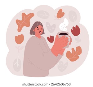 Cartoon vector illustration of Girl holding white coffee mug