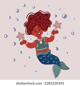 Cartoon vector illustration of girl little mermaid